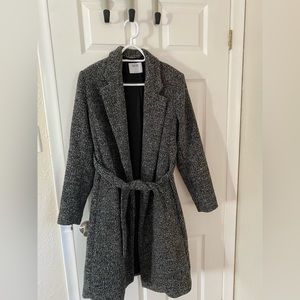 Textured tie-belt overcoat in salt & pepper - Old Navy Maternity